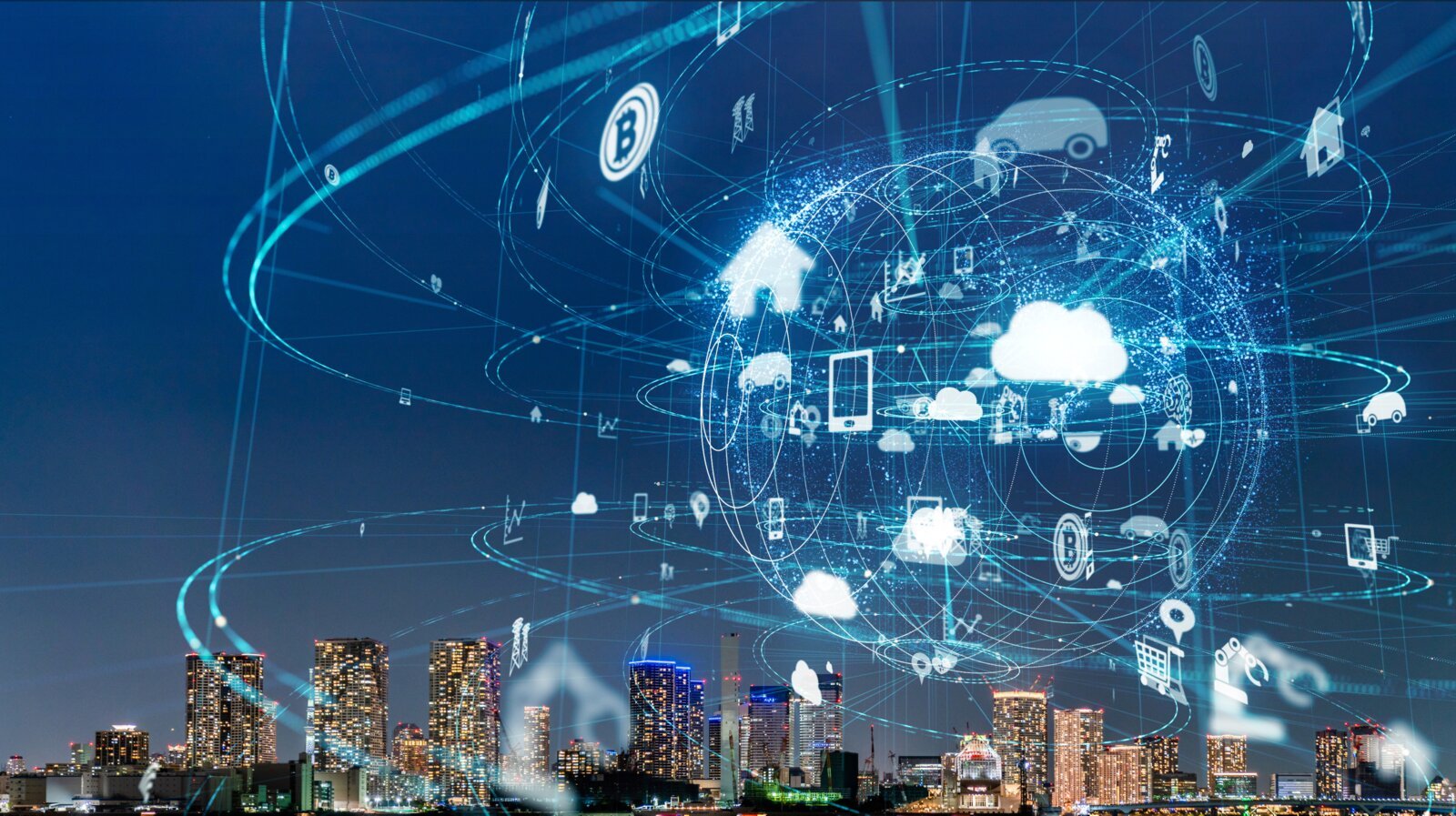 Global technology network connecting industries worldwide